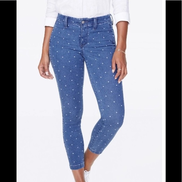NYDJ Amy Ankle Skinny jeans with welt pockets blue polka dot size 6 denim - Picture 1 of 8